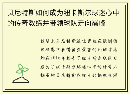 贝尼特斯如何成为纽卡斯尔球迷心中的传奇教练并带领球队走向巅峰